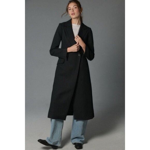 NWT ANTHROPOLOGIE Sz 0 MAEVE HOURGLASS TOPCOAT IN BLACK - Picture 4 of 4